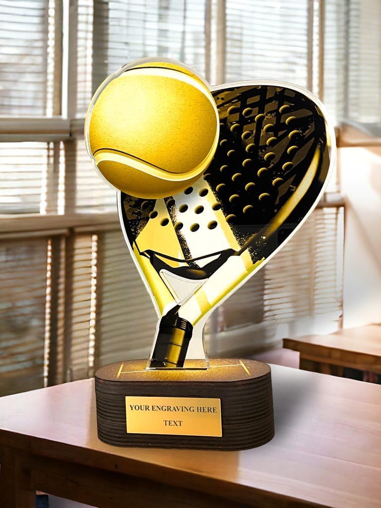 Trophy Monster Padel 2D Award 3x Colour Choices | Free Engraved Plate | Buy in 5 Sizes (220mm - 340mm) | Made from 8mm thick Printed Acrylic on Real Wood Base