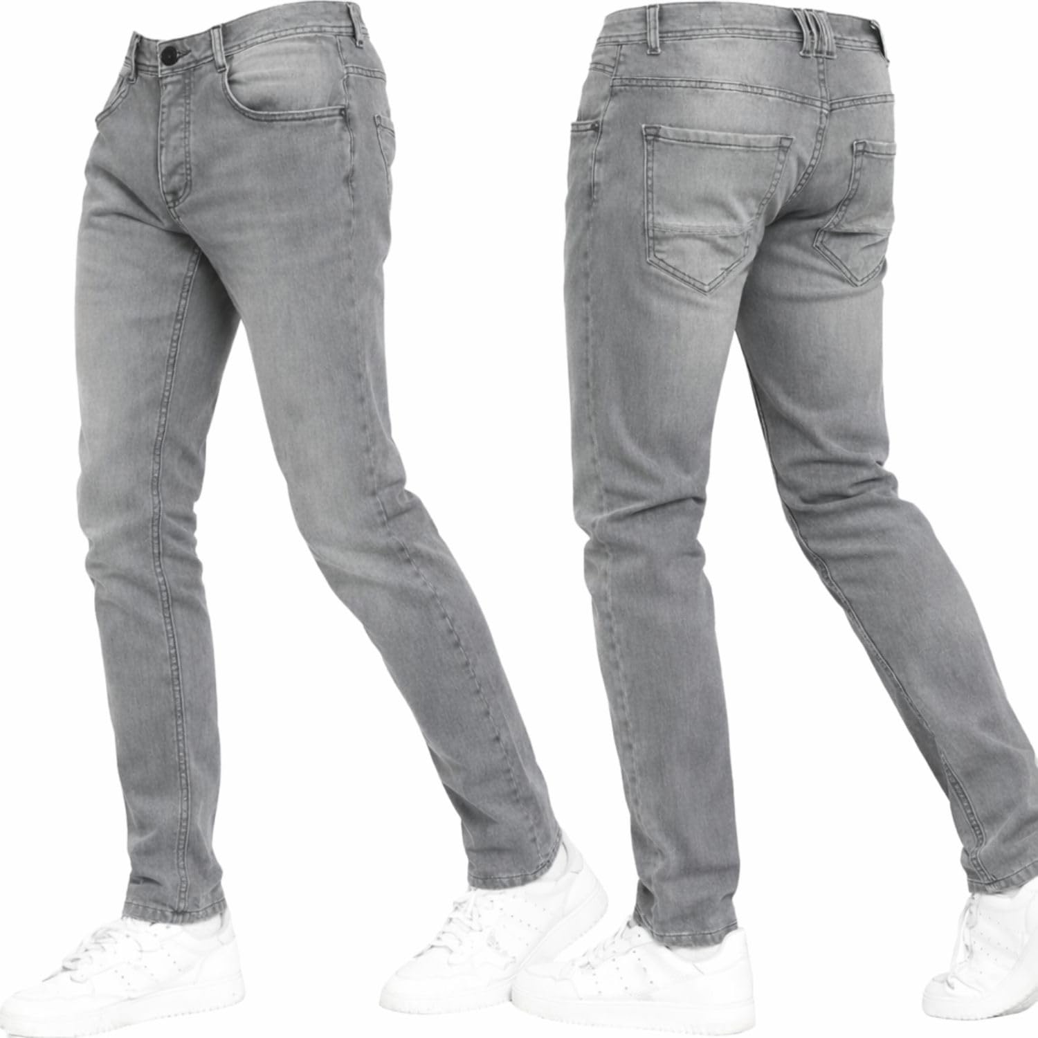 Crosshatch Stretch Slim Fit Jeans Mens Denim Designer Trousers Pants Light Grey 36W X 34L
