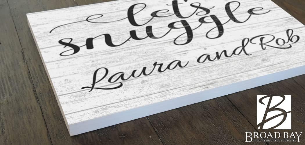Broad Bay Let's Snuggle Sign Custom Wedding or Anniversary Couples Gift Idea - Solid Wood - 16.5 x 10.5in