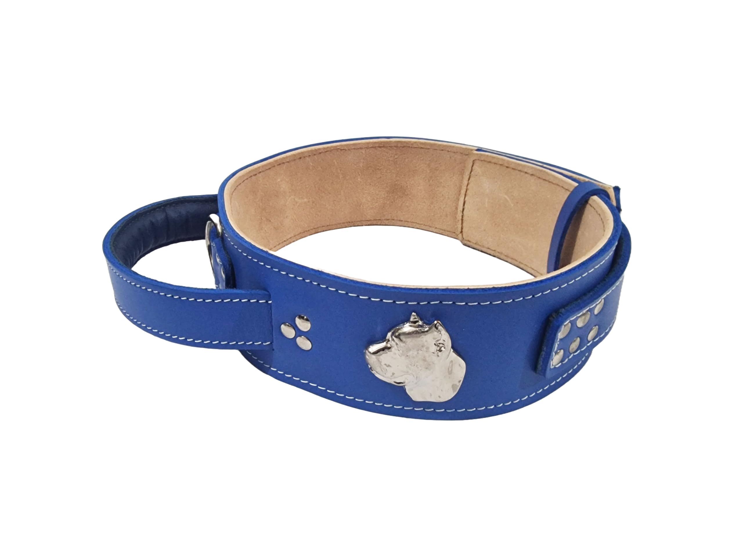 MD Gear Cane Corso Silver Heavy Duty 2.5 inch Wide Leather Dog Collar with Cane Corso Head Motif with Strong Handle for Better Control (Black, Medium: 20" - 25")