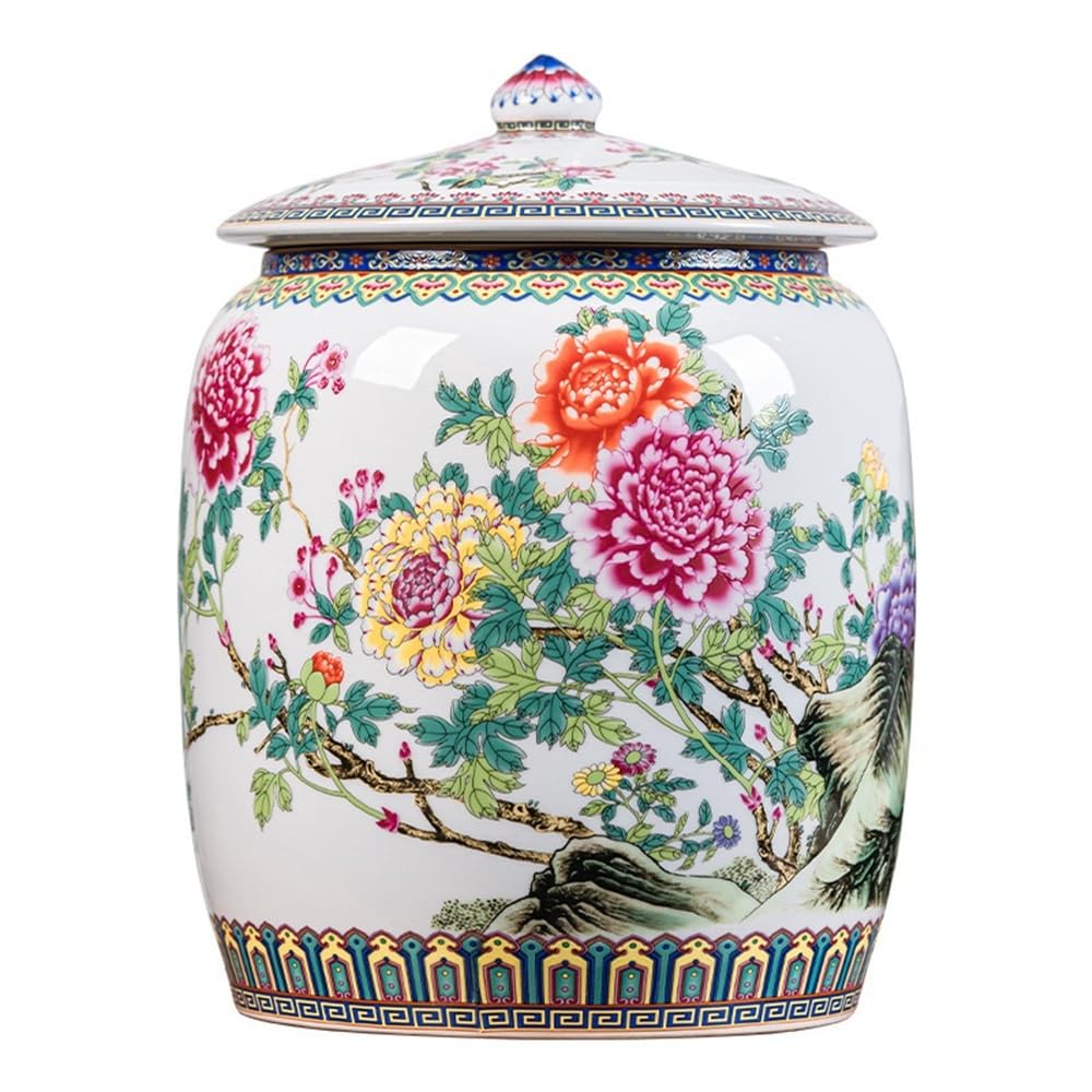 ENGENDER Tea Storage Jar Household Bulk Tea Storage Jars Ceramic Rice with Lids Sealed and Flour Barrels Grain(A)