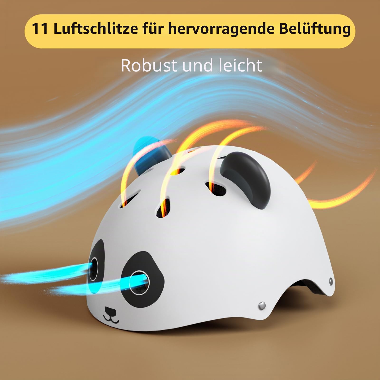 KORIMEFA Süßer Kinder Helm Fahrradhelm Skaterhelm 1-8 Jahre Jungen Mädchen, Bärchen Panda Form, 44-50cm