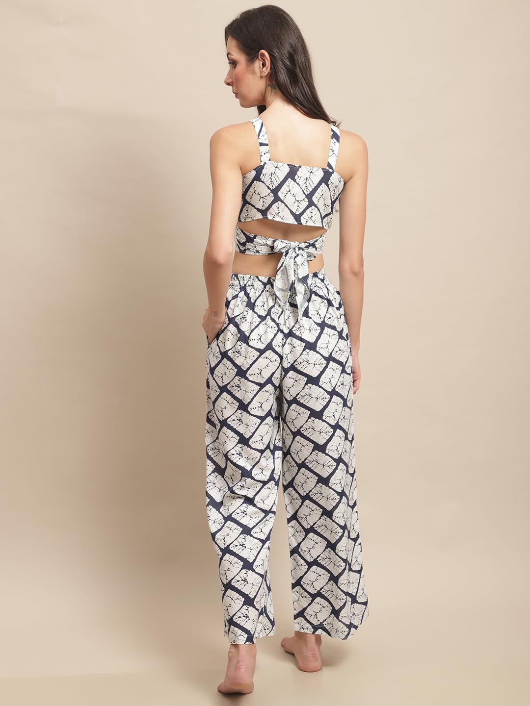 Claura Women Geometric Printed Top & Trouser Swimwear Set for Women (X-Large, White) 3