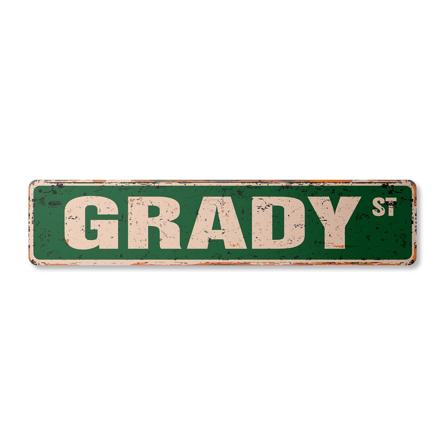 GRADY Vintage Aluminum Street Sign Childrens Name Room Metal Sign rustic metal tin | Indoor/Outdoor | 18" Wide