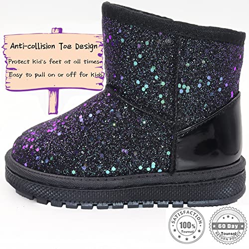 Image of Girls Winter Boots Toddler Girl Boots Warm Sparkle Sequin Outdoor Non-Slip Snow Boot for Little kids