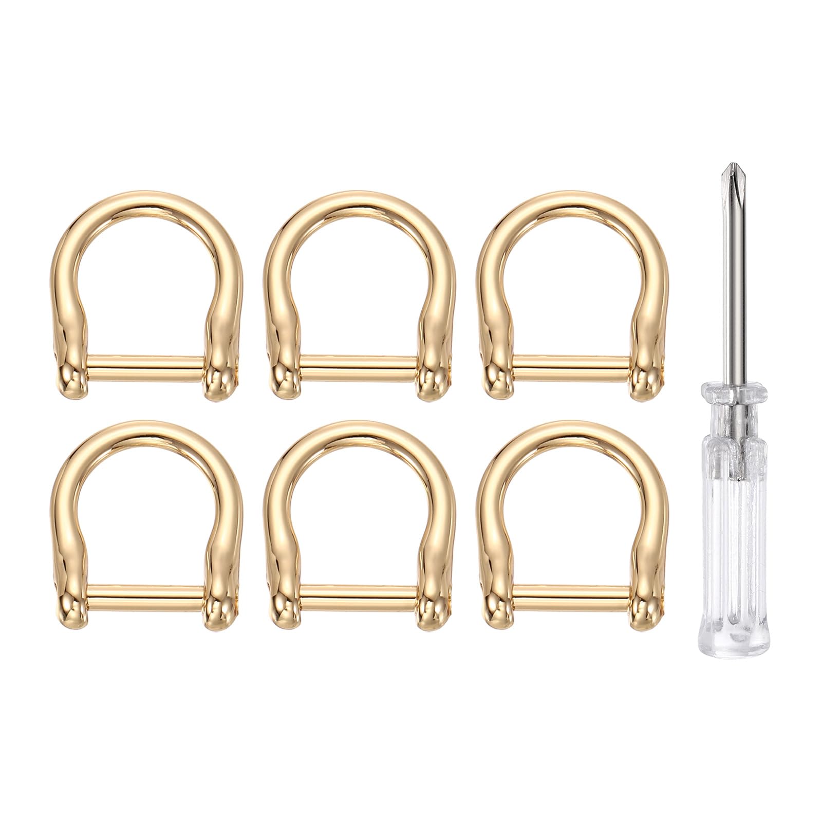 sourcing map 6pcs D-Rings Screw in Shackle 12mm Metal Horseshoe U Shape Semicircle D Ring Purse Key Holder with Screwdriver for DIY Leather Craft Keychain Collar Accessories, Light Gold
