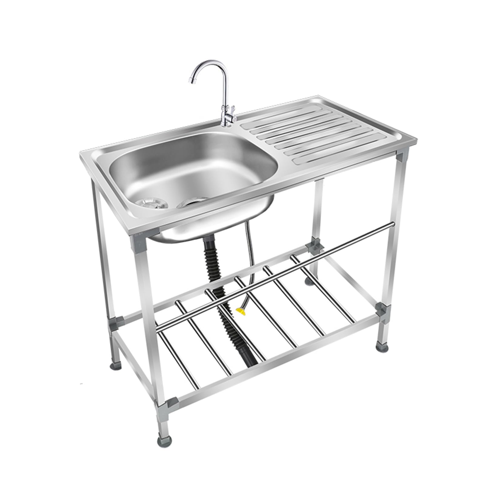 TAXXII Outdoor Freestanding Stainless Steel Utility Sink Set with Faucet, Workbench & Storage Shelf - Ideal for Kitchen, Restaurant, Laundry, Backyard