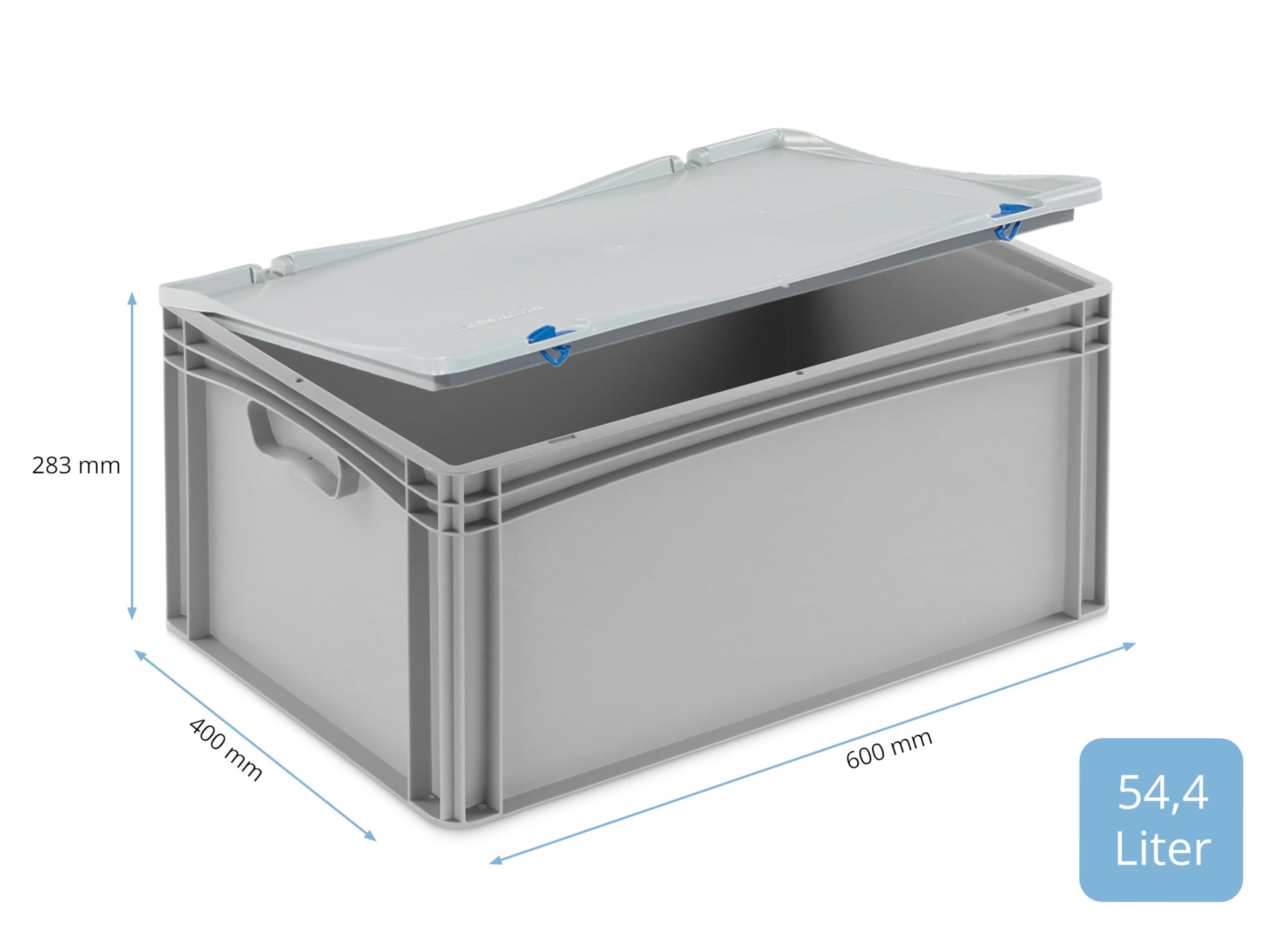 DIE BOX FABRIK Stabile Aufbewahrungsbox mit Deckel stapelbare Plastikbox Kunststoffbox Kiste in 12 Größen für Anwendungen wie Haushalt, Lager, Transport oder Industrie (60x40x28 cm)