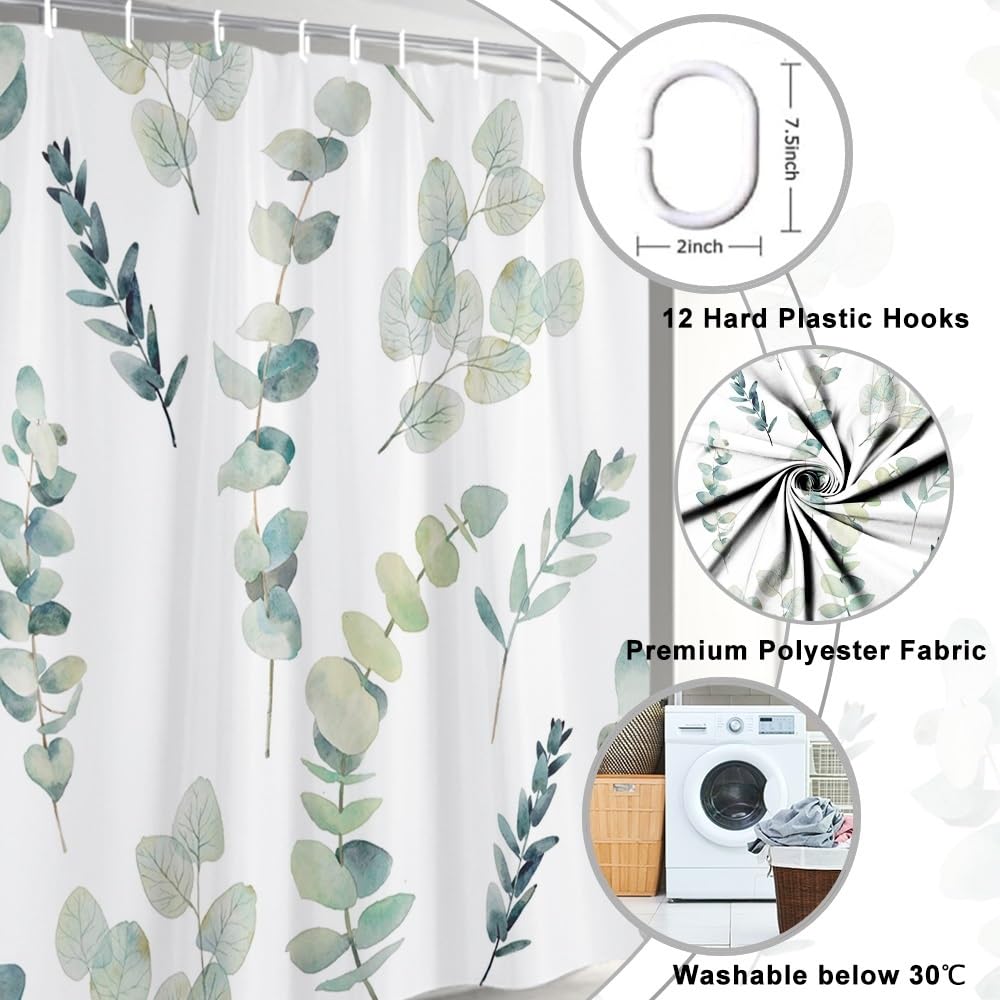 Uiiooazy Cortina de Ducha de Hoja Eucalipto, Cortinas de Ducha Verde Oro Abstracto Planta Cortinas de Baño Antimoho Impermeable Lavable Tejido de Poliéster Cortina Ducha con Ganchos 90x180cm — view 39