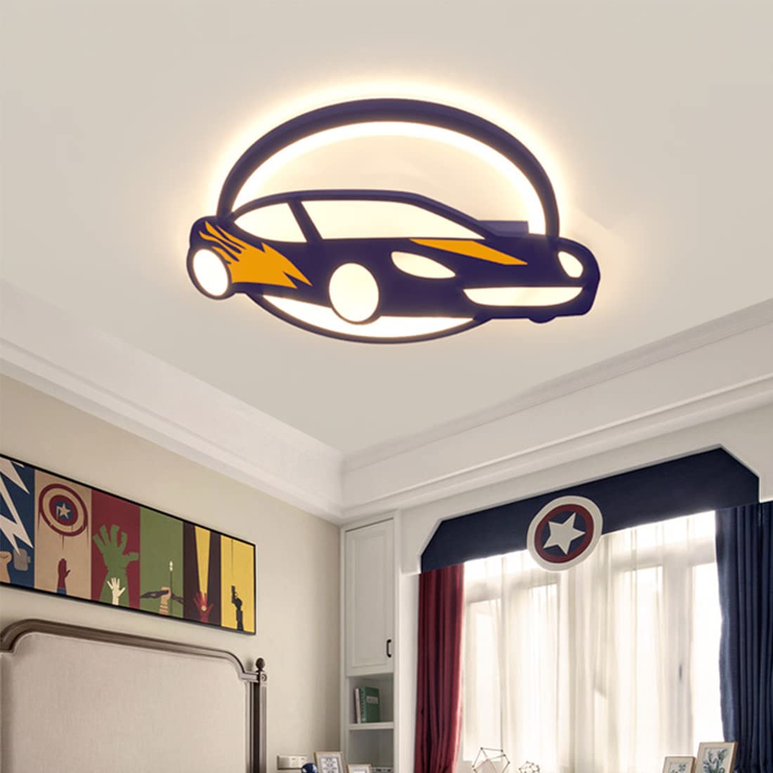 dimmable plafonnier led lampe de enfants 50cm ronde aBleu lustre avec télécommande chambre d'enfant chambre à coucher salle de séjour salle à manger bureau lumière voiture stylisme moderne éclairage