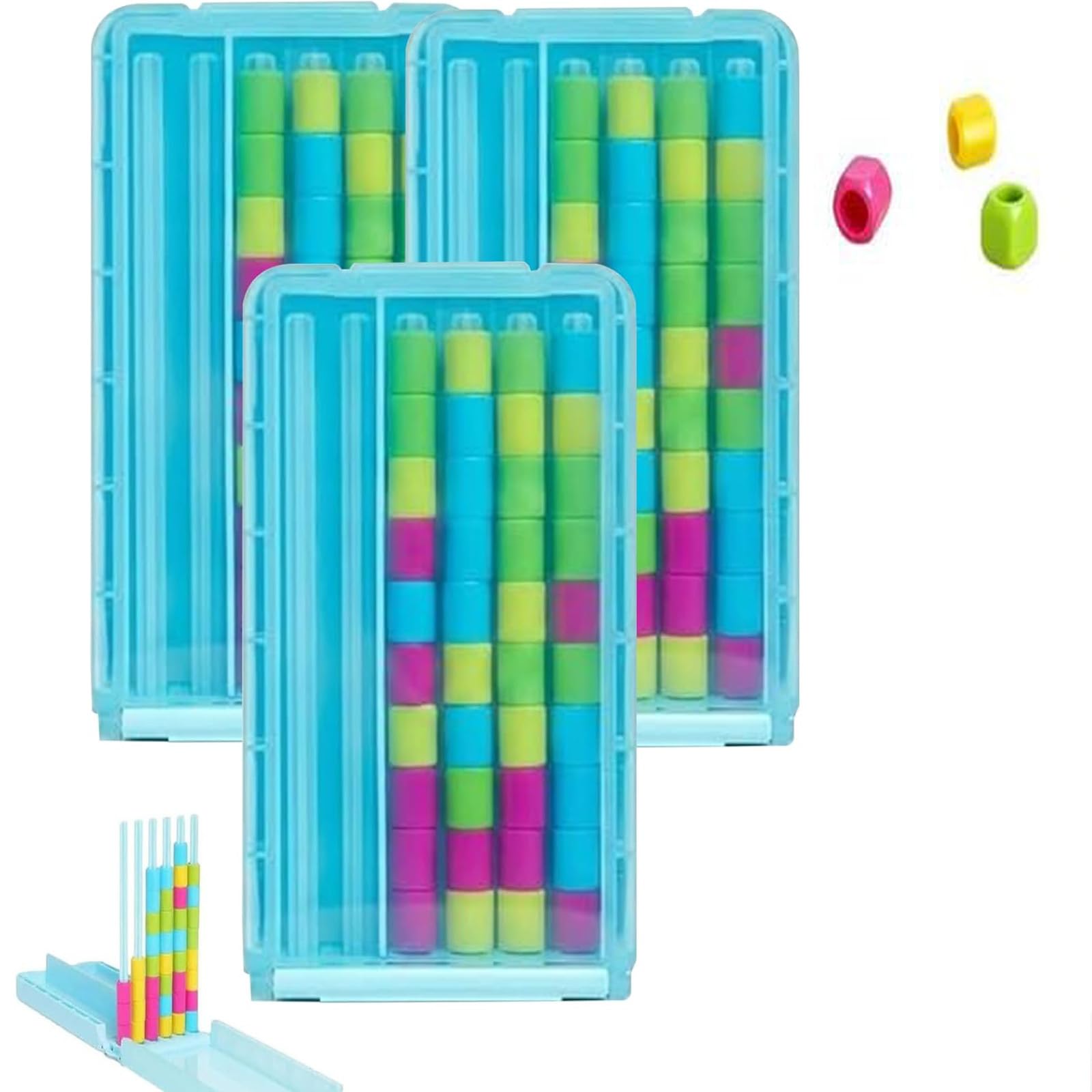 Mini Color Stack Challenge – Portable Brain Teaser Travel Game with 40 Color Rings,Color Matching Stacking Puzzle Game with Racks, Compact Stack and Sort Logic Puzzle for Fun Parties,Board Game，3Pcs