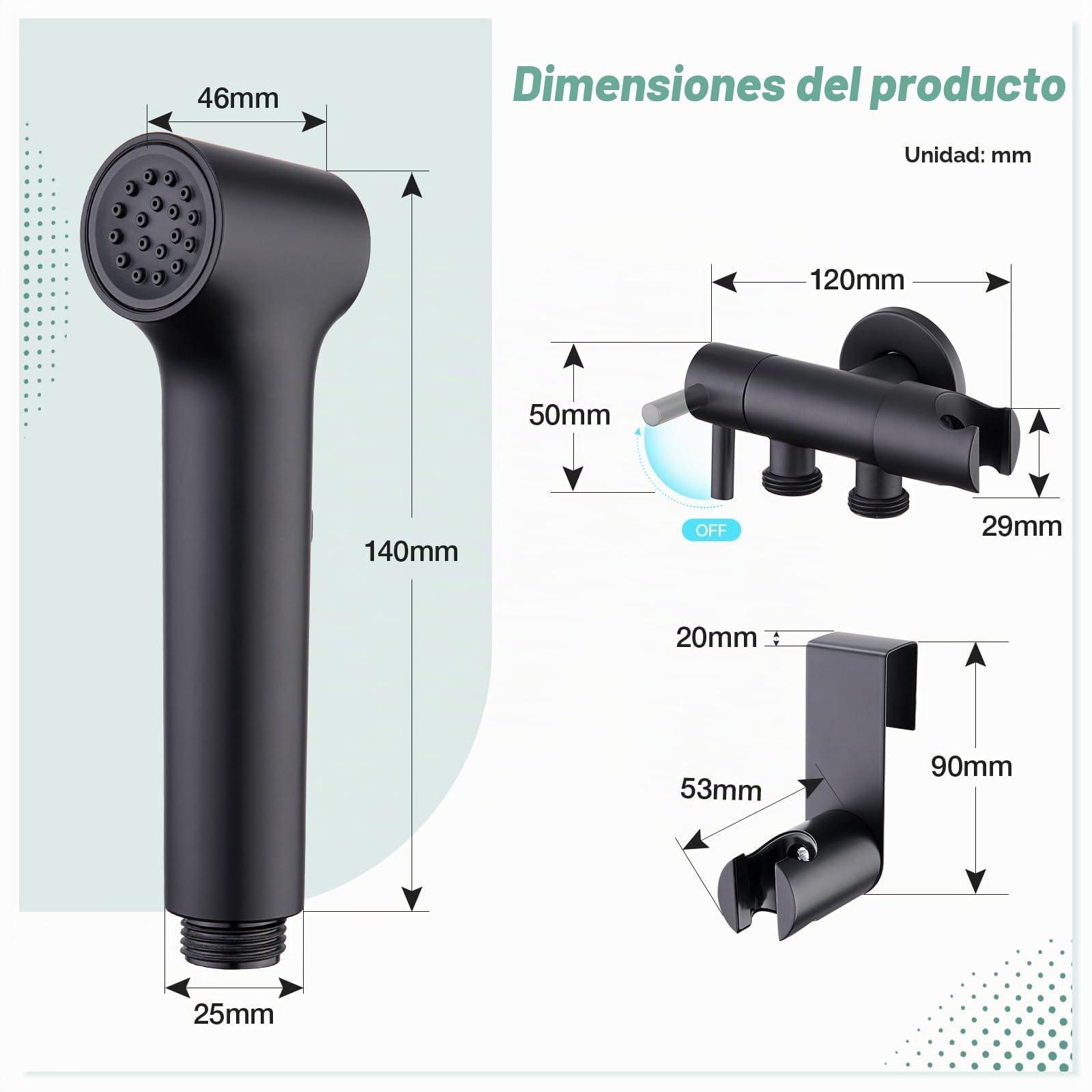 Faustina Bidé Ducha de Mano Conjunto de higiene personal para WC cuarto de baño, Grifo de Fijación con Pistola de Pulverización ajustable Bidé Ducha, montaje en pared de Latón negro mate