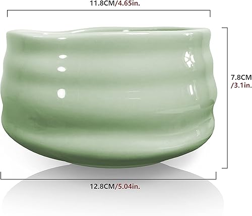Miniatura 4 de Tazón de cerámica matcha, taza de batidor de té verde japonés hecho a mano, cuenco de té matcha para ceremonia Chawan, 16.9 fl oz, 17 oz (verde