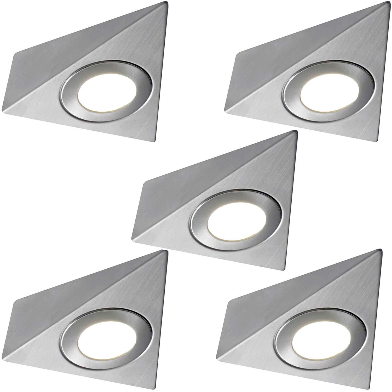 Loops White/Light 5 Pack | *240V Mains* Led Triangle Under Cabinet Kitchen Spotlights | Brushed Nickel & Warm | Surface Mounted Fittings | Cupboard Worktop Counter Unit Lighting Kit |
