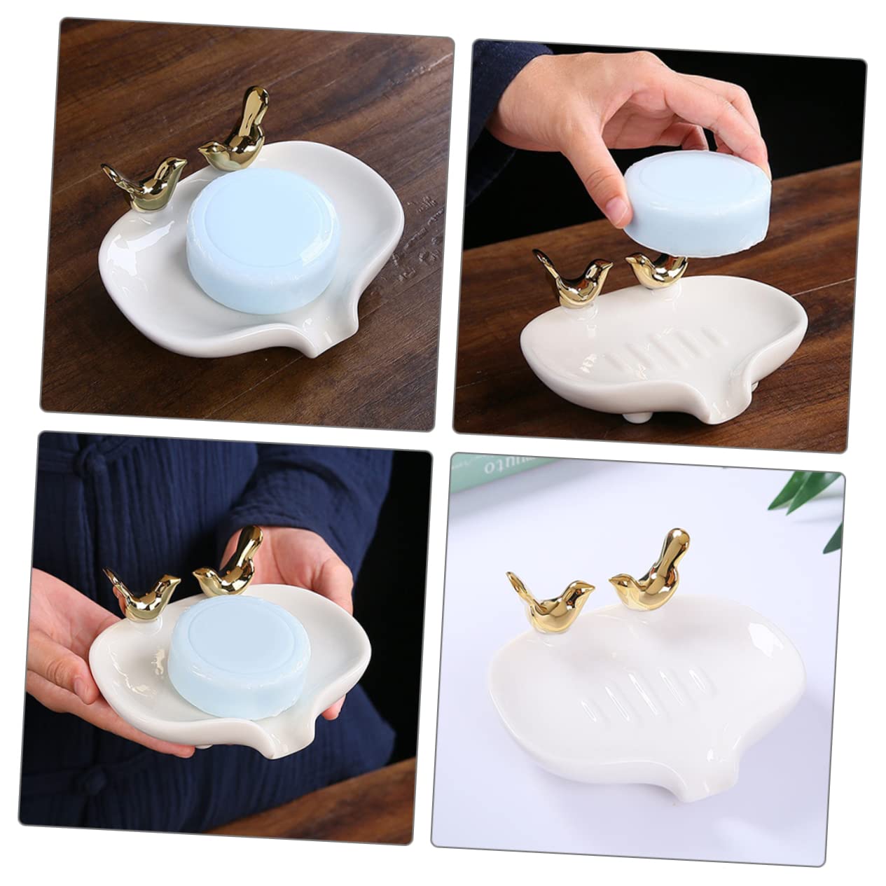 Soporte De Cerámica con Escurridor Jabonera De Diseño De Pájaro para Baño y Cocina