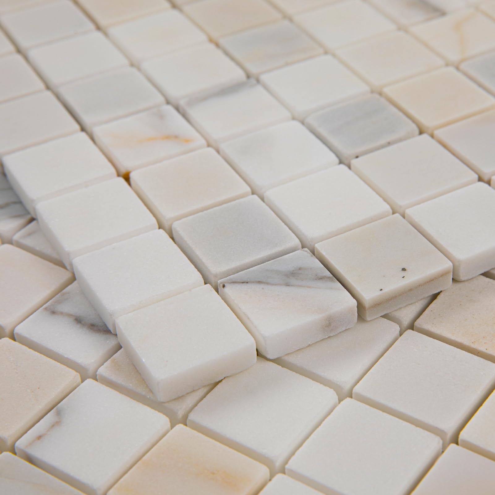 Diflart Marble Mosaic Tile, Gold Calacatta, 1 Inch Square, Honed, Marble Backsplash Tiles for Kitchen Bathroom Wall Floor, Pack of 5 Sheets