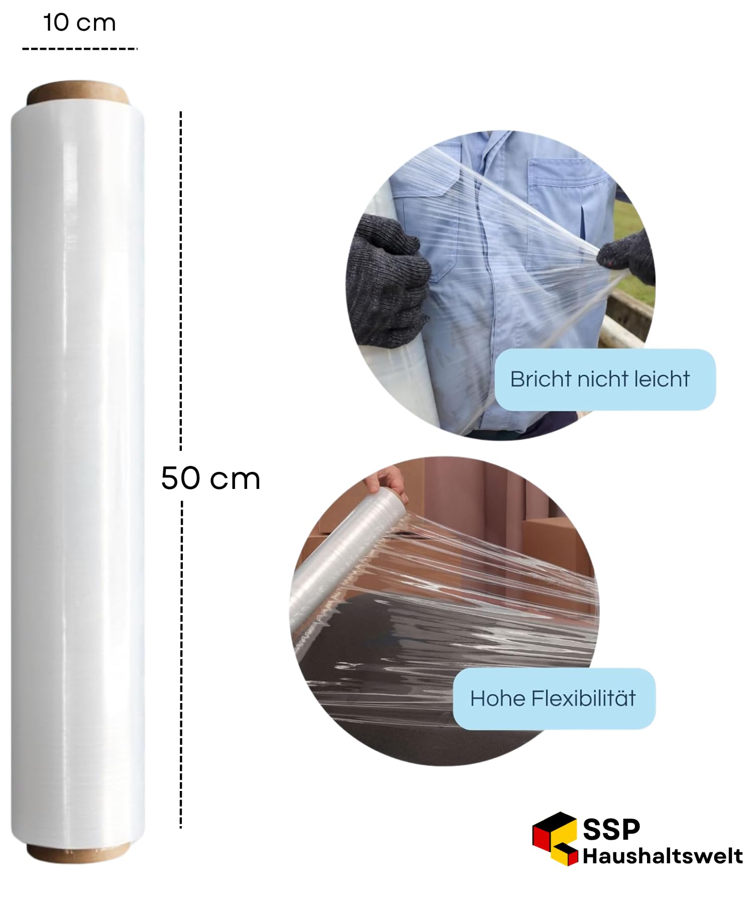6 rollen Stretchfolie 23µm, 3kg, 50cm x 267m Länge Transparent folie für möbel Hand Stretchfolie rollen I Palettenfolie Handfolie Wickelfolie I Verpackungsmaterial Packfolien (6 Stück)