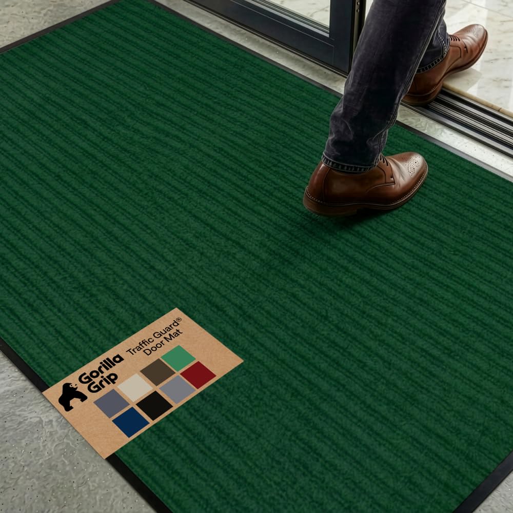 GORILLA GRIP Traffic Guard Indoor Outdoor Heavy Duty Door Mat, 72x48 Green