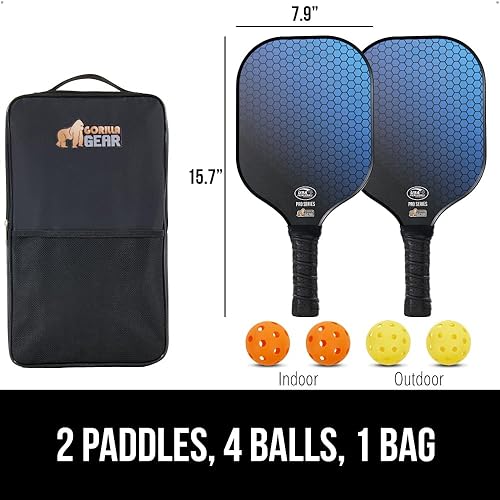 Miniatura 4 de Gorilla Gear USAPA Approved Pickleball Starter Set, Fiberglass Paddles with Bag and Balls, Indoor Outdoor Court Use, Comfortable Racket Grip,