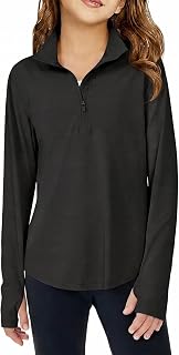 Haloumoning Girls Athletic Long Sleeve Shirts Quarter Zip Quick Dry Tops | Kids Gym Yoga Tees with Thumb Holes 5-14Y, Soft Breathable Stretchy Fabric, Training Outdoor Sports Activewear, Fall Clothes