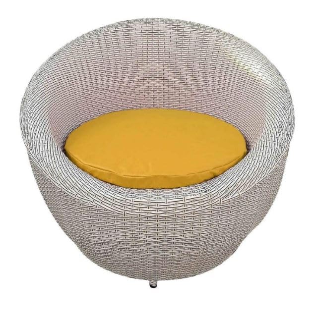 Image of PRATHAM India 2+1 Apple Patio Chair & Table Set with Cushion for Indoor Outdoor Seating Garden Balcony Patio Porch Lawn Living Room Tea & Coffee Furniture Set (Cream with Black line & Yellow Cushion)