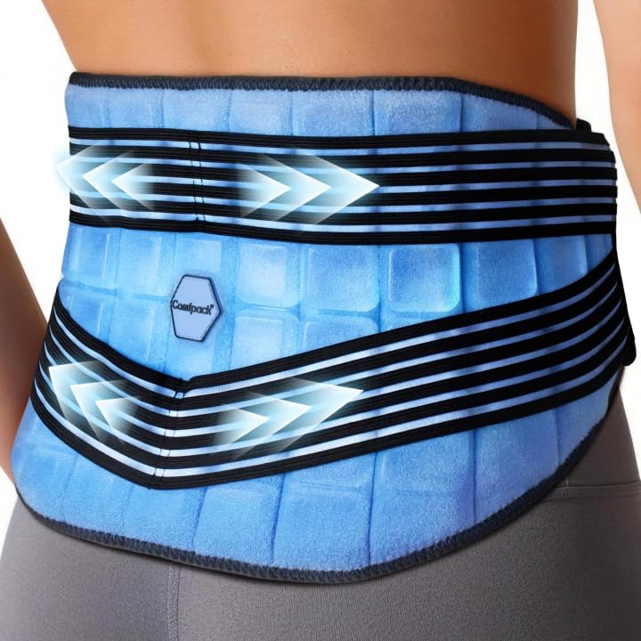 Ice Pack for Back Pain Relief, 2 Hours Long Lasting Coldness Ice & Compression Therapy Flexible Gel Lower Back Ice Wrap for Injuries, Lumbar Surgery, Sciatica, Coccyx Pain