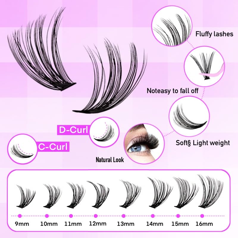 Aipsdo Cluster Lashes Kit 320PCS Individual Eyelashes Lash Clusters Eyelash Extension Set Eyelash Curler Eyelash Extension Set 3040D (Set 30D/40D-9-16Mix) - Image 4