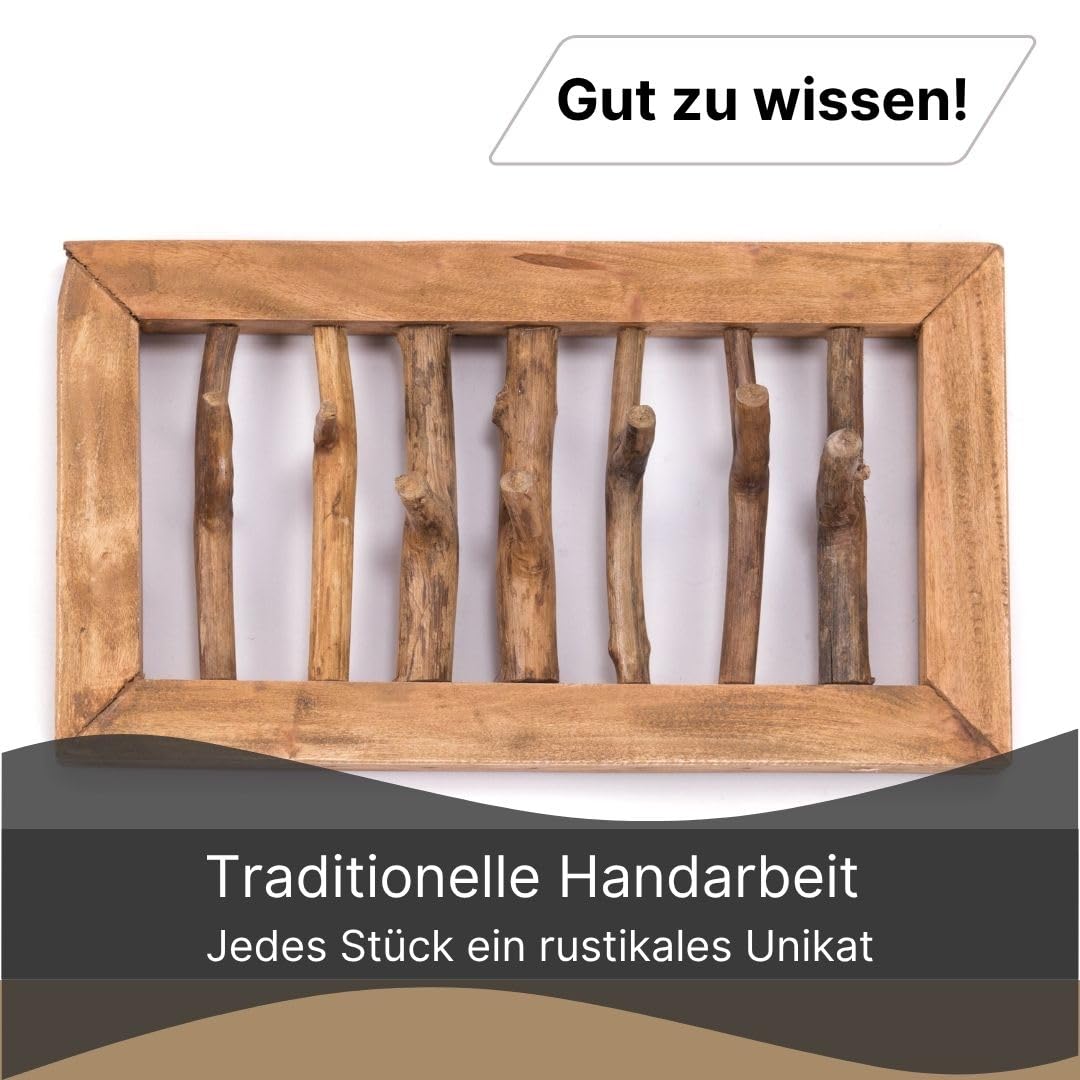 Äste WANDGARDEROBE Leonor 50 | 7 Haken, Holz, 50 cm | Garderobenpaneel, Natur Kleiderhaken, Deko Wandhaken, Flurgarderobe, Hakenleiste