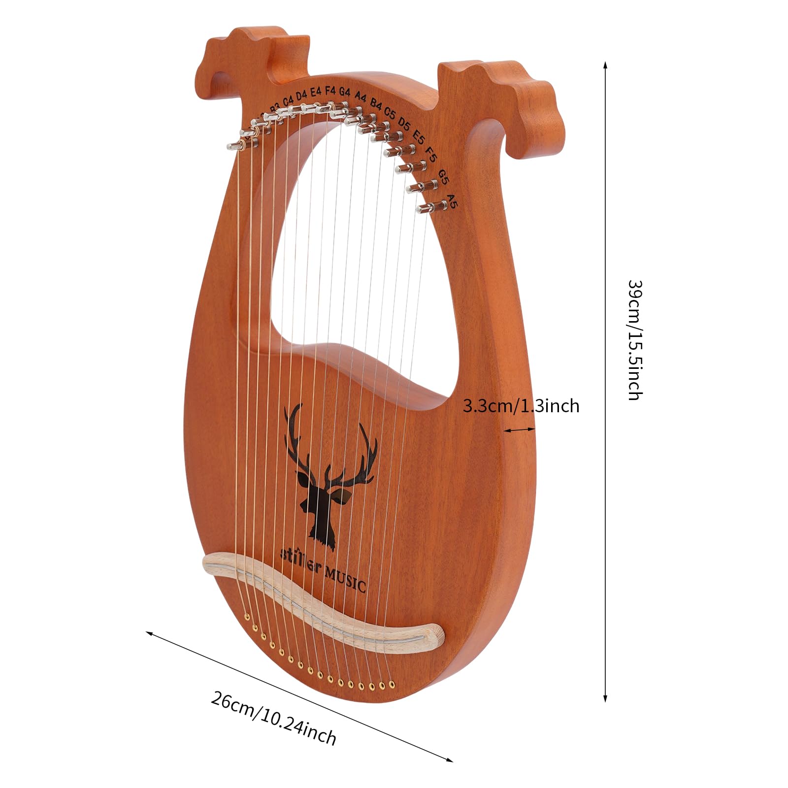 Lira Arpa, 16 corde, piccolo strumento di arpa, Lyre Harp con chiave a accordo, plettri e stracci, arpa portatile in mogano massiccio, per adulti, bambini, principianti