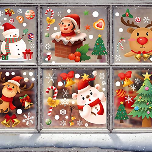 Pegatinas de Navidad, SILARLAIT 2 SERIES 18 HOJAS - 9 Hojas Pegatina de Copos de Nieve con Brillo Plateado & 9 Hojas Pegatina Ventana Navidad - Reposicionable y Reutilizable, Pegatinas para Navidad Cover