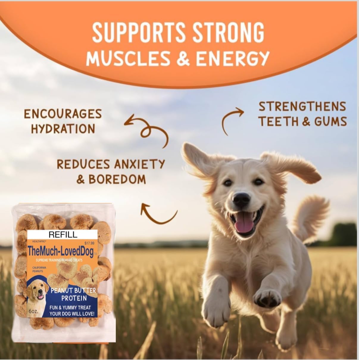 The Much Loved Dog™, Set, 2 Bags Natural Peanut Butter Blast in Fresh-KEPR™, Natural,Fun & Yummy! Human-Food-Grade,Small-Batch Baked By CA Dog-Lovers,Freshness in All Climates, U.S.A., Refill and Save