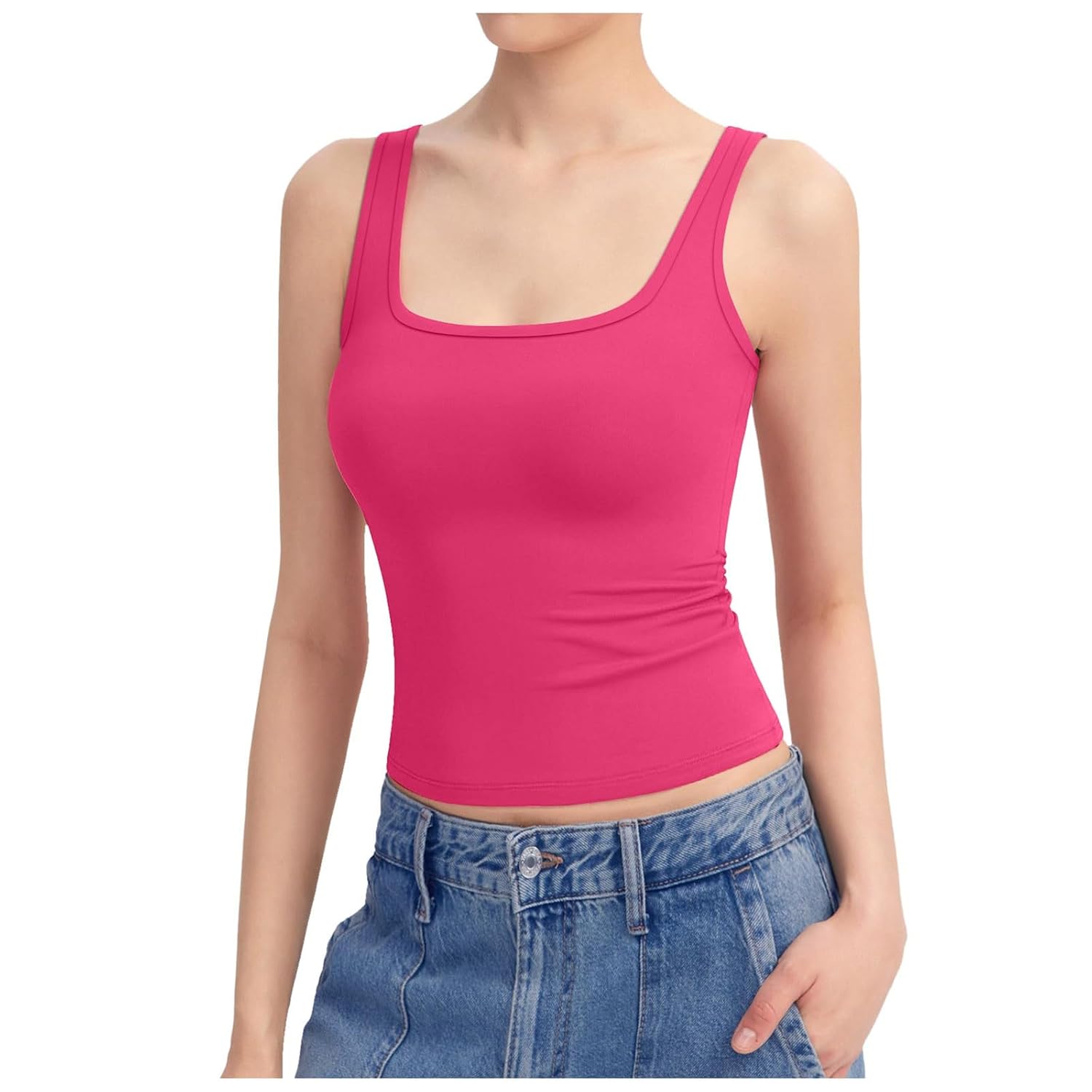 Workout Tank Tops for Women Scoop Neck Casual Sleeveless Camisole Shirt Slim Fit Going Out Top Summer Basic