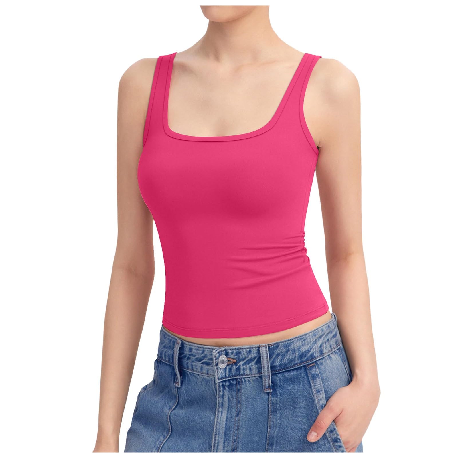 Workout Tank Tops for Women Scoop Neck Casual Sleeveless Camisole Shirt Slim Fit Going Out Top Summer Basic