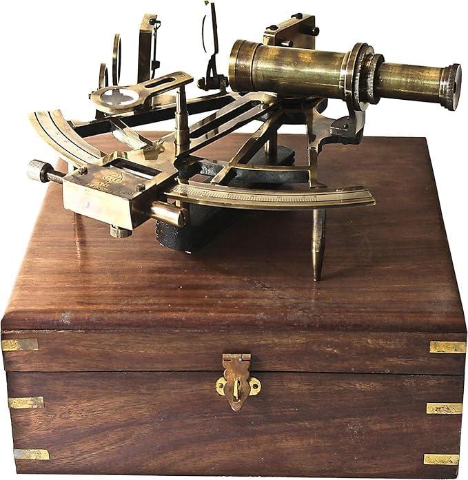 Marcos Model Brass Sextant Marine Sea Collectible Ship History Telescope Navigational Instrument with Compass and Telescope Home & Office Decor
