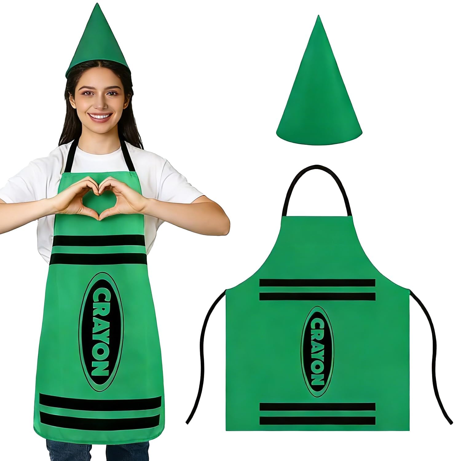IGXX Green Crayon Costume Set, Crayon Apron Tabard with Cone Hat, Crayon Fancy Dress for World Book Day, Crayon Outfit for Role Play