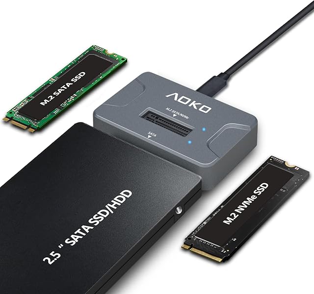 AOKO M.2 to USB Docking Station Reader Adapter with 2.5'' SATA Converter for M.2 (M Key) NVMe SSD / (B+M Key) SATA-Based SSD and 2.5 Inch SATA Dirves