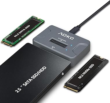 محطة إرساء قارئ SSD من AOKO NVMe إلى USB بسرعة 3.210 جيجابت في الثانية، محول SSD محمول من M.2 إلى USB، حاوية SSD خارجية من NVMe لـ M.2 PCIe NVMe وM.2 SATA SSD، متوافقة مع محرك SATA 2.5