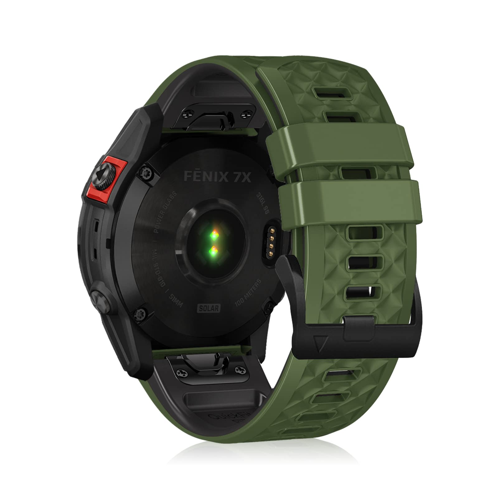 LanQii 26mm QuickFit Silicone Strap for Garmin Tactix 8 51mm/Enduro 3/2/1/Descent Mk3i/Mk2i/Mk2/Mk1
