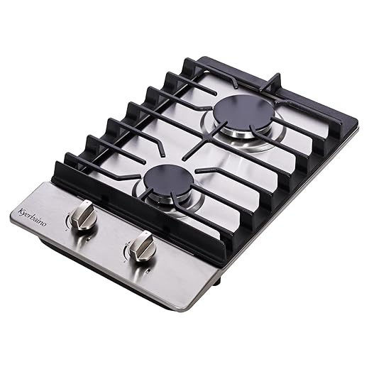 Gas Cooktop 12 Inch, Built-in 2 Burners Stainless Steel Stovetop Propane/Natural Gas Convertible Cooktop