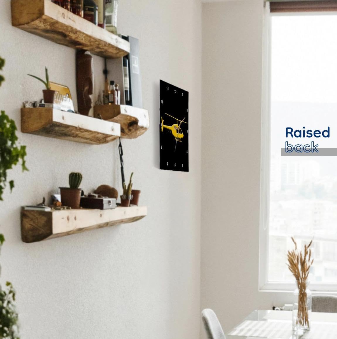 3dRose Wall Clock Silent - 13 inch - Silhouette Image of a Helicopter. Business Flight. Yellow on Black - Alexis Design - Aviation