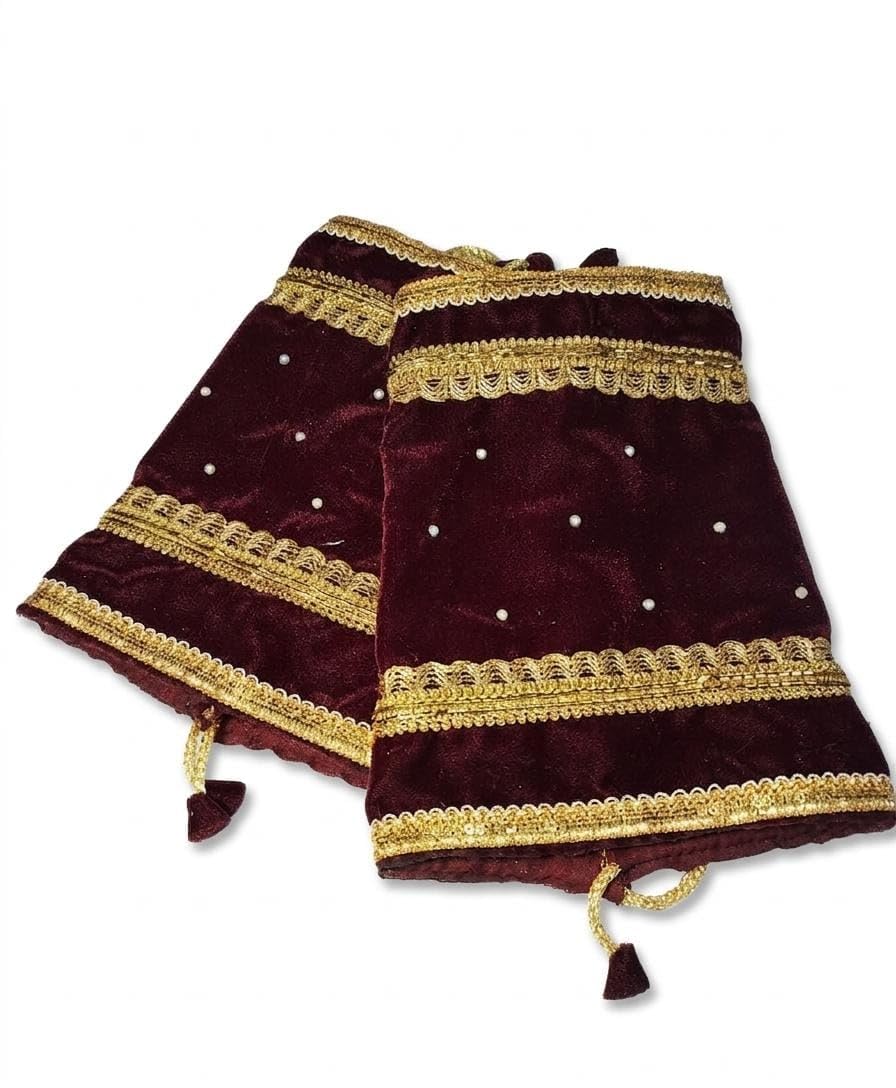 Chuda Cover for Women | Maroon Velvet Bangle Cover with Gold Lace Embellishment and Pearl Work | Drawstring Closure Chuda Pouch | Traditional Jewellery Storage Accessory for Wedding Festive Gift-image-20