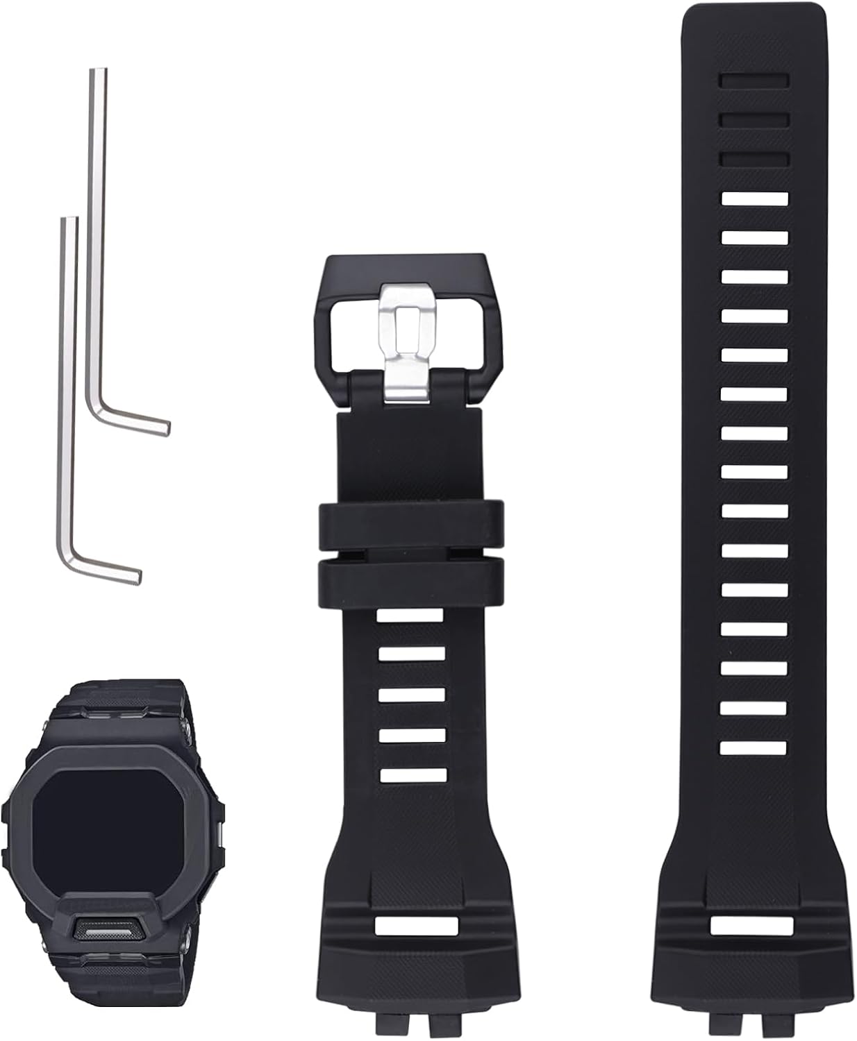 XIW Compatible for 27mm Casio 10631654 GBD-200 GBD200UU-9 GBD-200-1JF GBD200-9 Resin Watch Band Replacement for women Wirstband Strap men wirst Bracelet (Black Band)