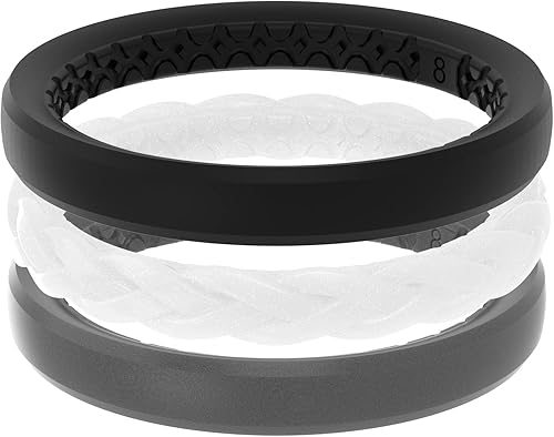 Groove Life - Anillo apilable de silicona, anillos de boda para mujer, de goma transpirable, anillos cómodos con diseño único