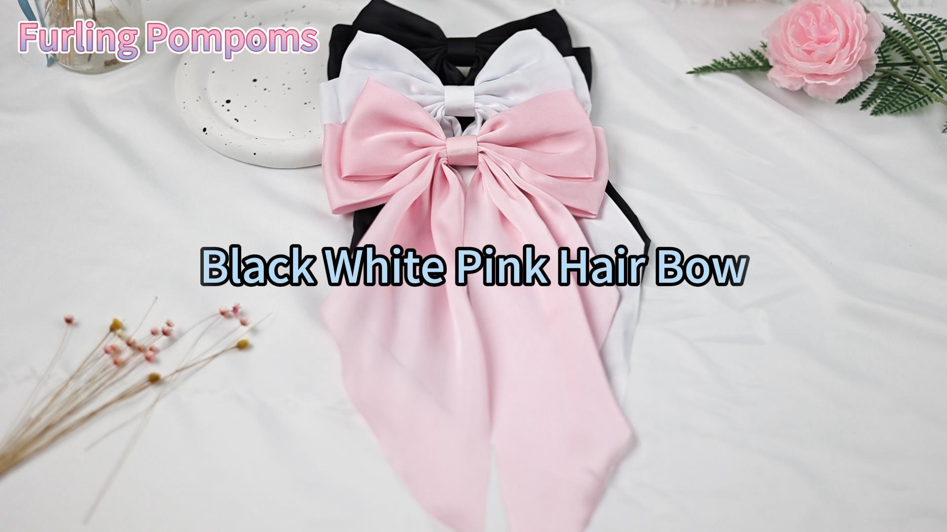 Amazon.com : Furling Pompoms Hair Bow Clip 1pc Big Pink Satin Long