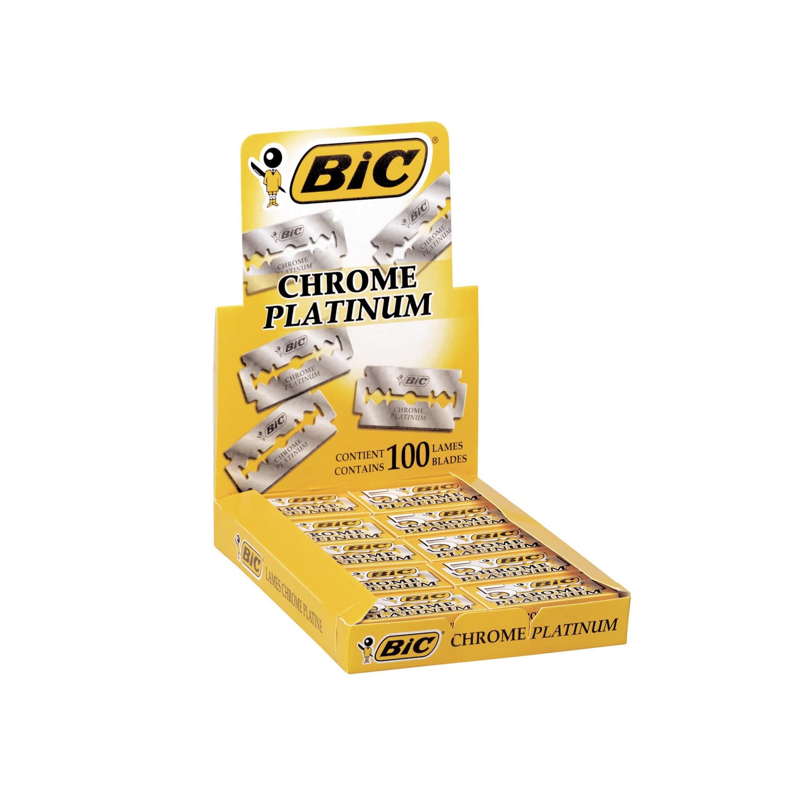 BIC Chrome Platinum Double Edge Safety Razor Disposable Single Blades (100 Pack)