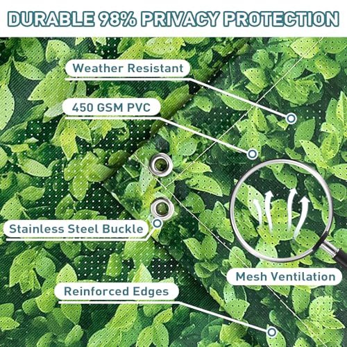 Image of Shade&Beyond Customized 3FT X 10FT Privacy Fence Screen 450 GSM PVC Printed Privacy Fence with Zip Ties for Courtyards, Pools, Balconies-Green Leaves