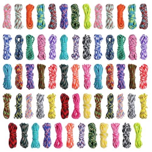 64 Pcs Paracord 550 10 Feet Paracord Cord Parachute Ropes Multifunction Bracelets Making Kit for DIY Making Lanyard Dog Collar Gift Crafting