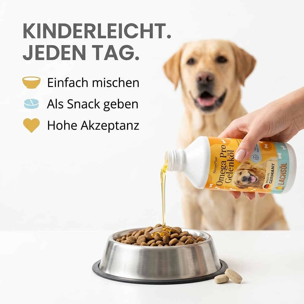 Natureflow Pets Gelenk-Bundle für Hunde – Omega Pro Gelenköl (500 ml) + Gelenk-Tabletten | Unterstützt Gelenke & Beweglichkeit | Mit Lachsöl, Glucosamin & MSM | Made in Germany