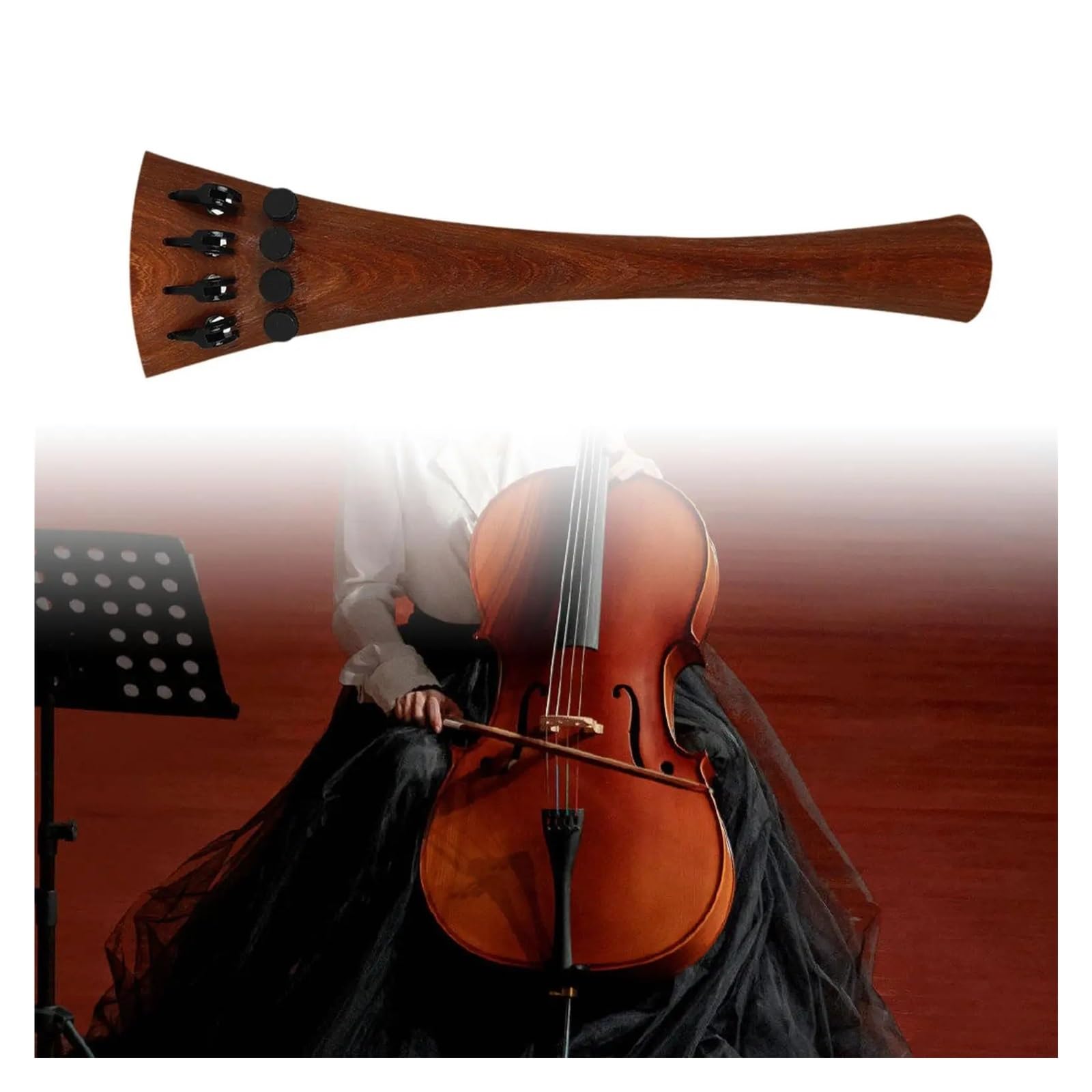 Cordiera For Violoncello 4/4 In Metallo E Palissandro | Questa cordiera for violoncello 4/4 ha parti metalliche e quattro accordatori fini