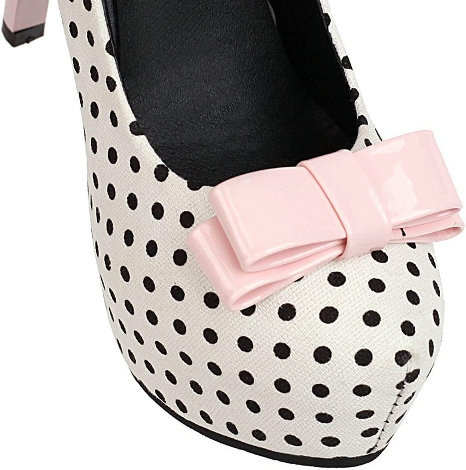 KOKOMOMO Womens Polka Dot High Heels Round Toe Platform Stiletto Pumps with Bows